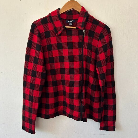 Chaps Buffalo Plaid Cardigan Womens Size XL Full Zip Collar Cozy Holiday - Picture 1 of 5